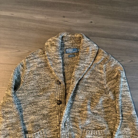 Polo Ralph Lauren Men's Small Heathered Gray Green Shawl Cardigan Sweater - Picture 5 of 9